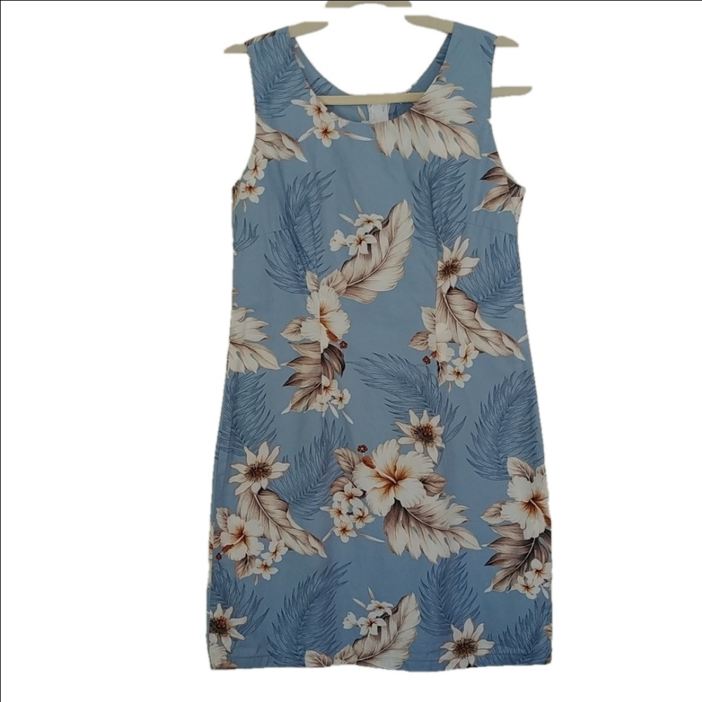 Pacific Legend Spring Dress Floral Pattern Knee Length Size M 100% Cotton Hawaii